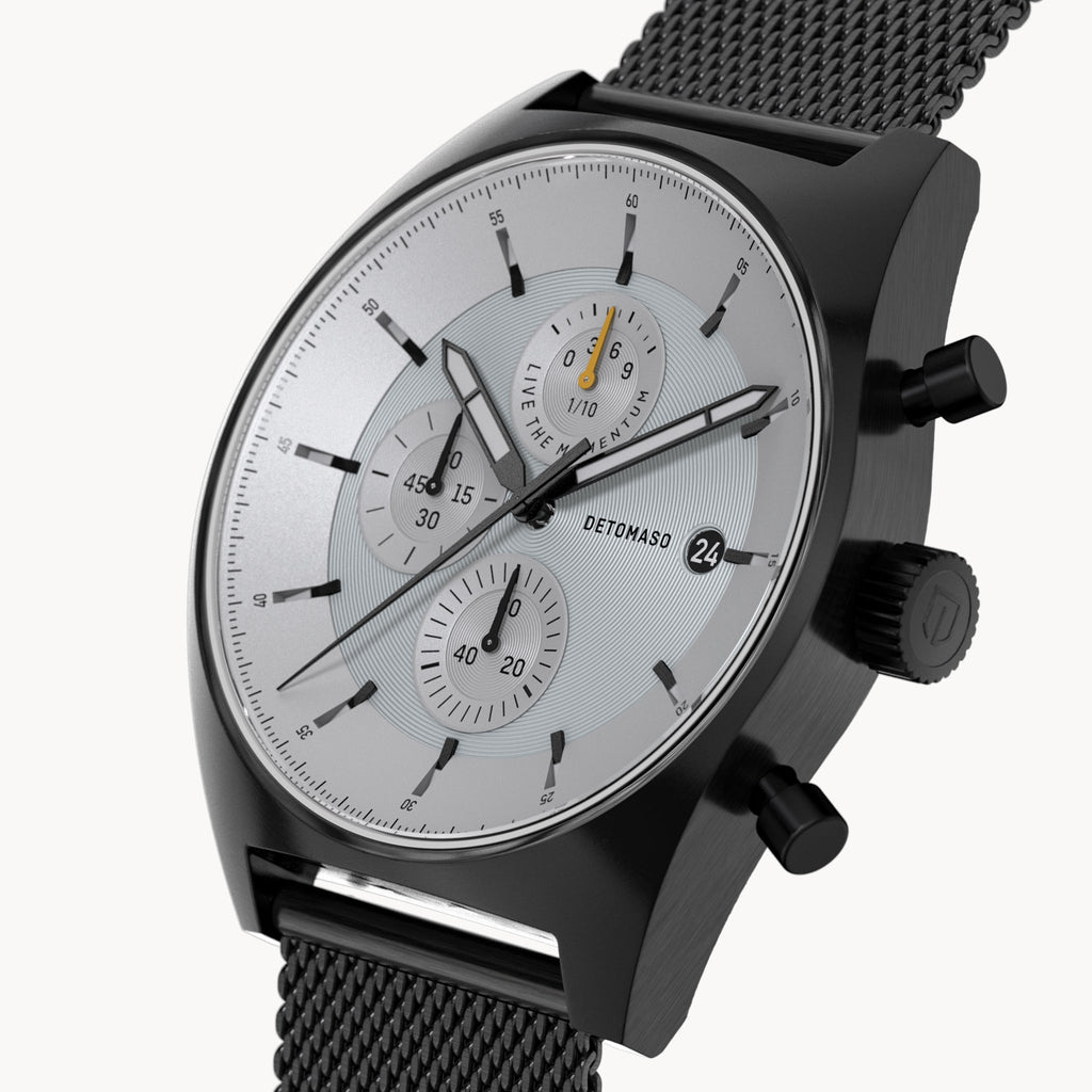 D10 CHRONO BLACK WHITE - Mesh Black Brushed Matte - Detomaso Watches