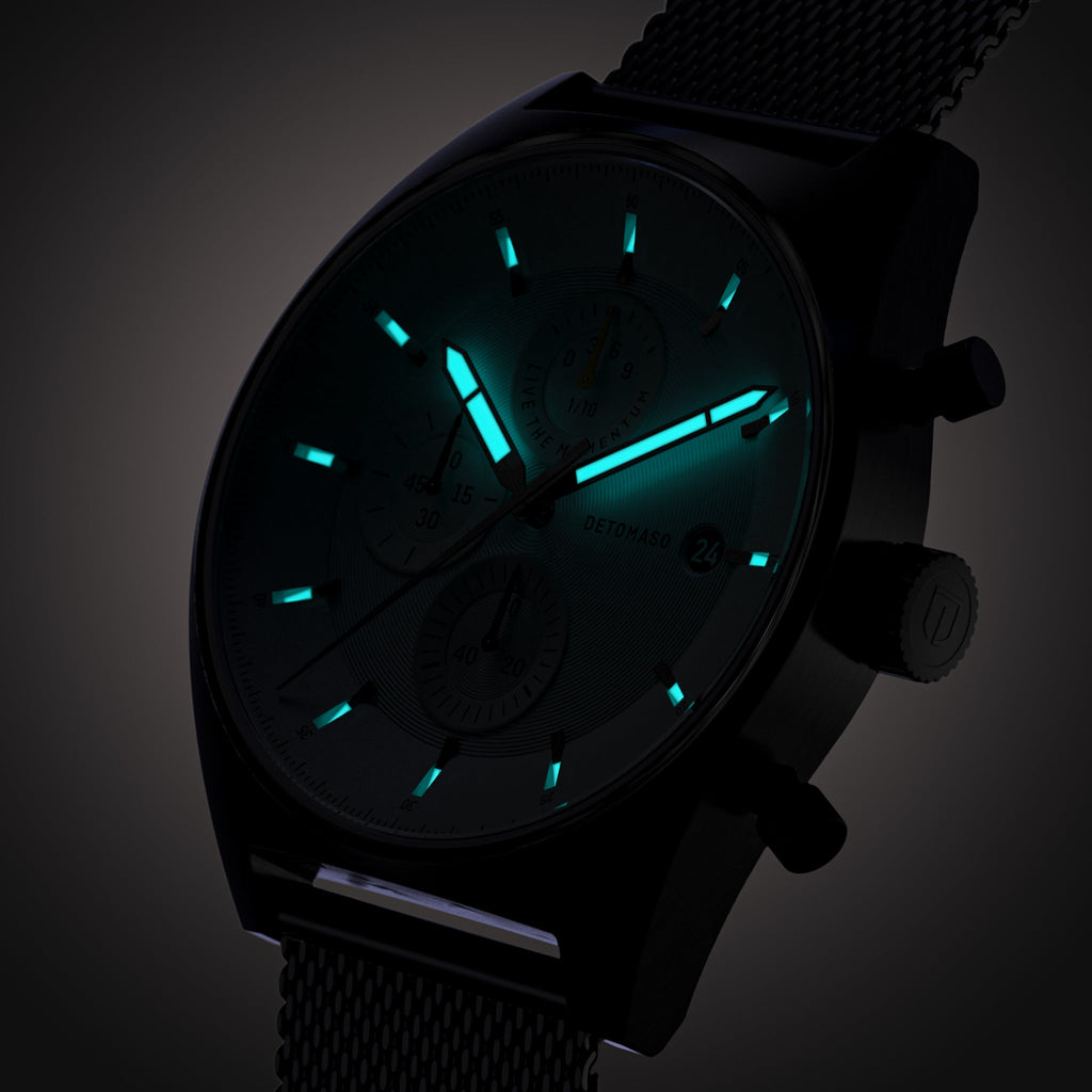 D10 CHRONO BLACK WHITE - Mesh Black Brushed Matte - Detomaso Watches