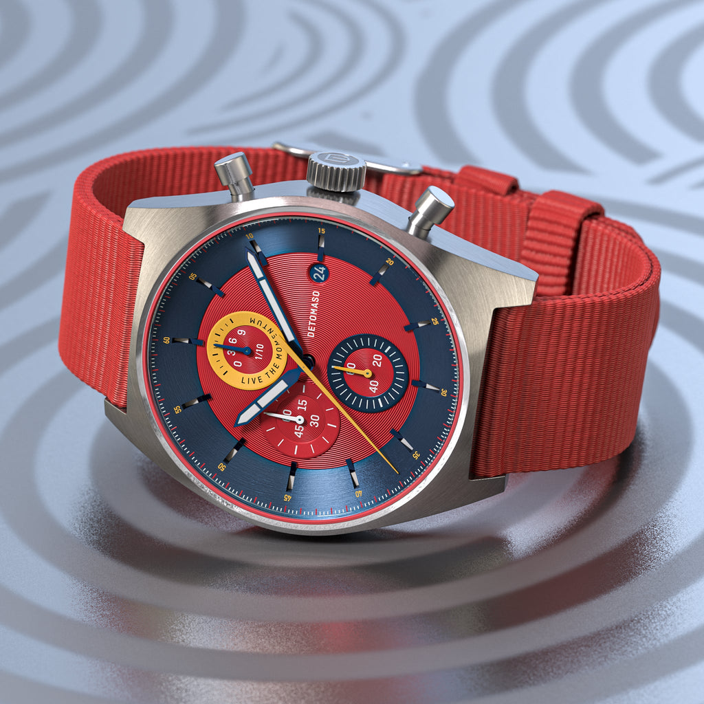 D10 CHRONO BLUE RED - Ocean Plastic Red Woven - Detomaso Watches