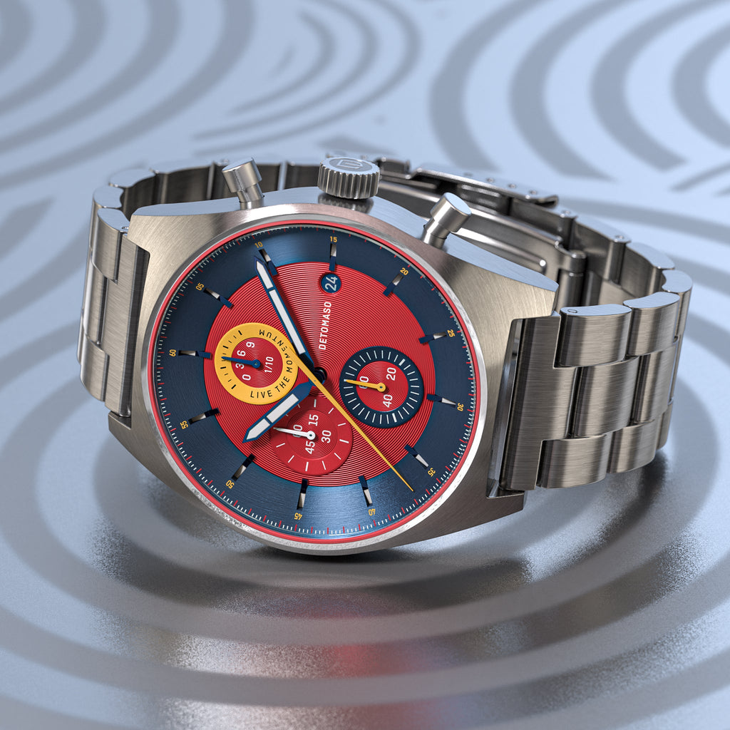 D10 CHRONO BLUE RED - Stainless steel Silver Brushed - Detomaso Watches