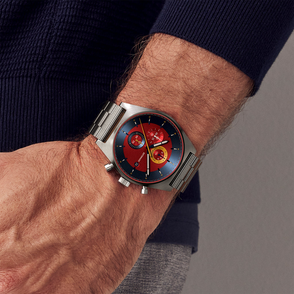 D10 CHRONO BLUE RED - Stainless steel Silver Brushed - Detomaso Watches