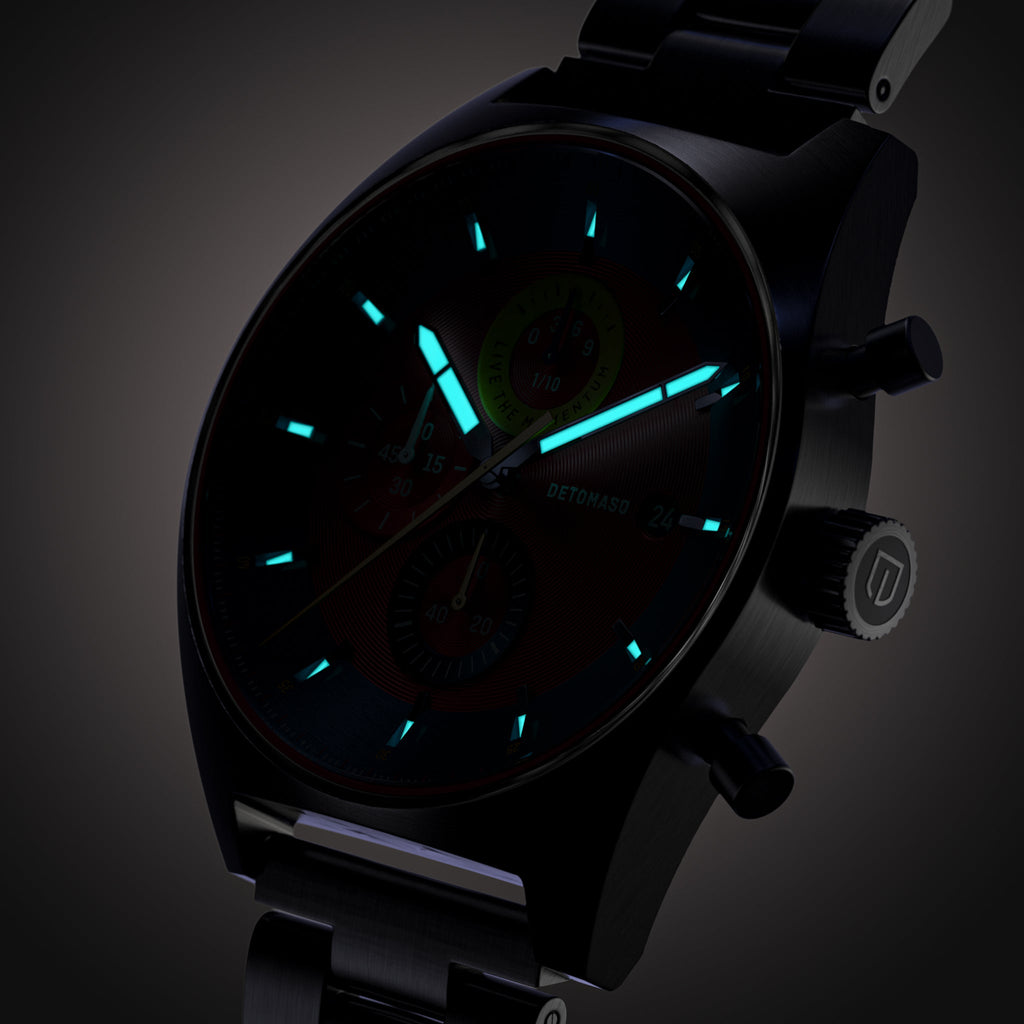 D10 CHRONO BLUE RED - Stainless steel Silver Brushed - Detomaso Watches