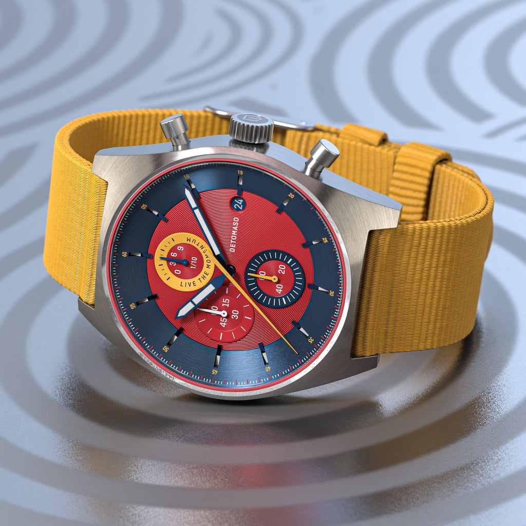 D10 CHRONO BLUE RED - Ocean Plastic Yellow Woven - Detomaso Watches