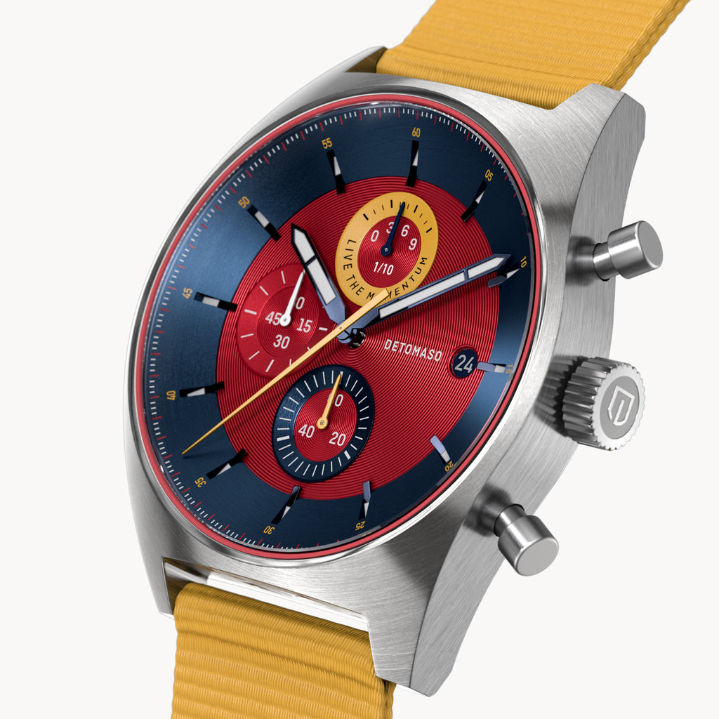 D10 CHRONO BLUE RED - Ocean Plastic Yellow Woven - Detomaso Watches