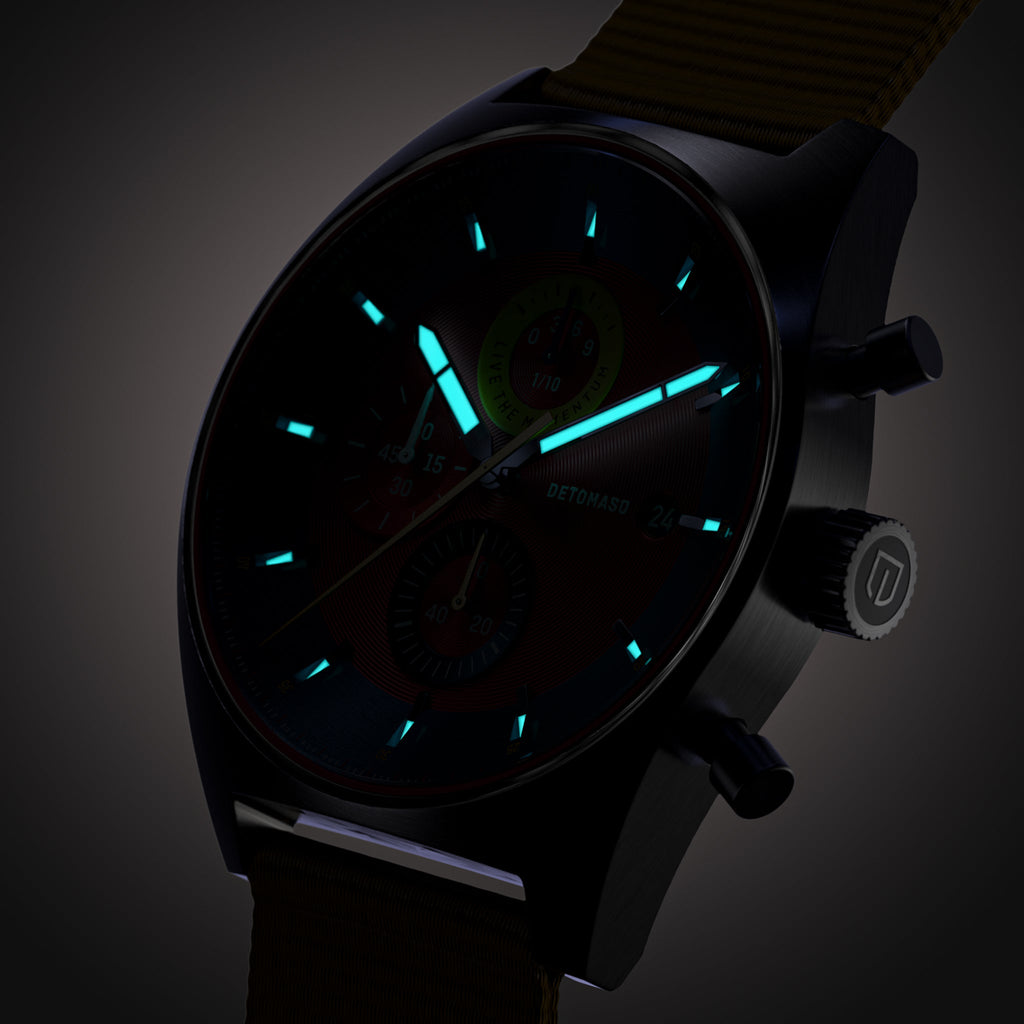 D10 CHRONO BLUE RED - Ocean Plastic Yellow Woven - Detomaso Watches