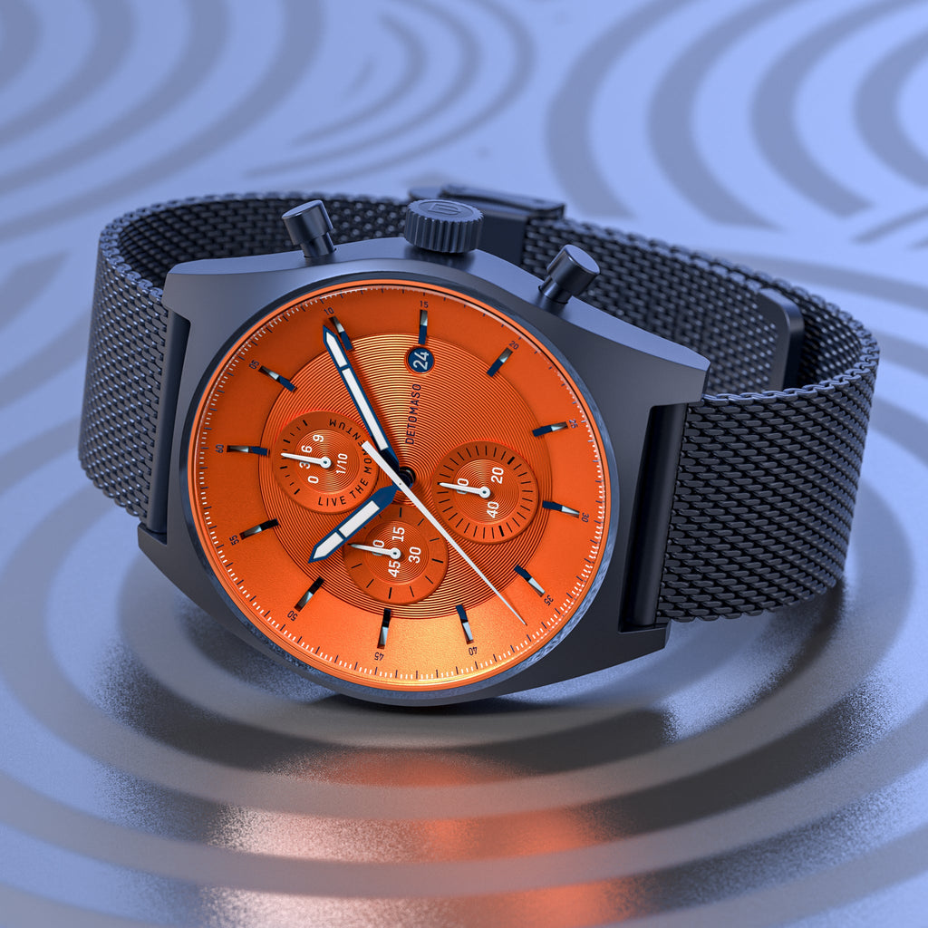 D10 CHRONO BLUE BOLD ORANGE - Mesh Blue Matte - Detomaso Watches