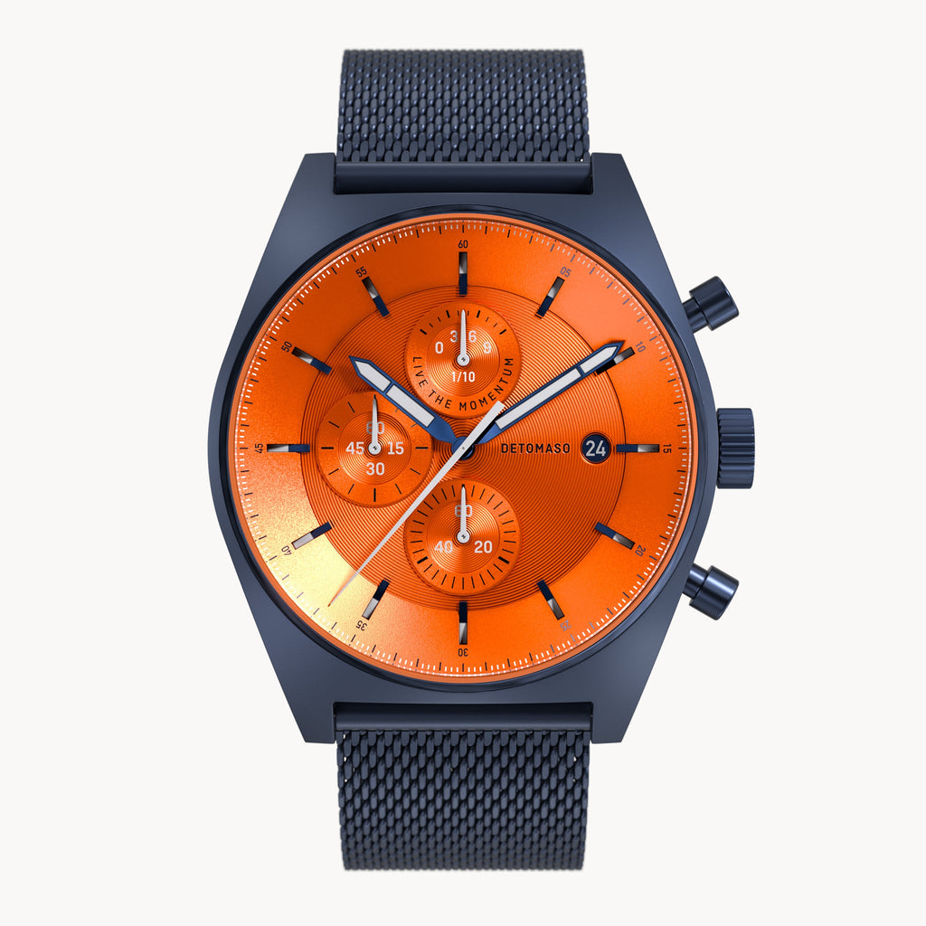 D10 CHRONO BLUE BOLD ORANGE - Mesh Blue Matte - Detomaso Watches