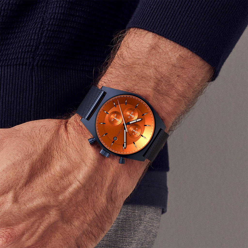 D10 CHRONO BLUE BOLD ORANGE - Mesh Blue Matte - Detomaso Watches