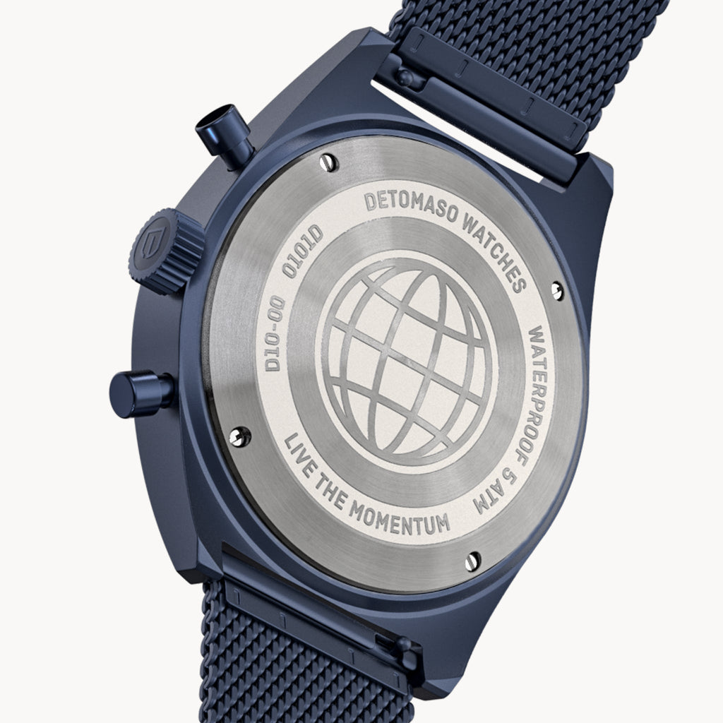 D10 CHRONO BLUE BOLD ORANGE - Mesh Blue Matte - Detomaso Watches