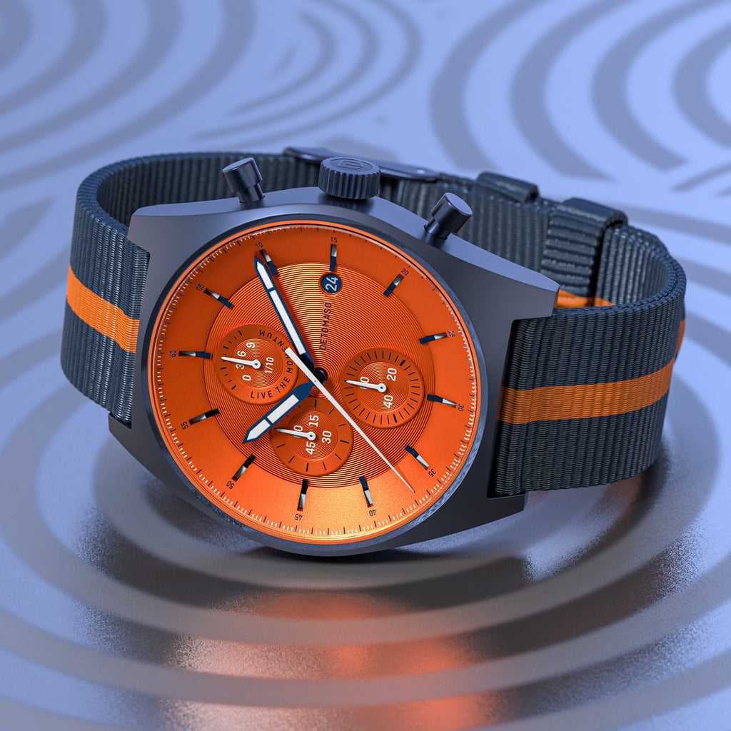 D10 CHRONO BLUE BOLD ORANGE - Ocean Plastic Dark blue Orange Woven - Detomaso Watches