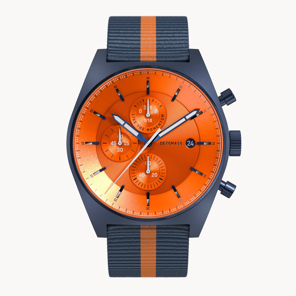D10 CHRONO BLUE BOLD ORANGE - Ocean Plastic Dark blue Orange Woven - Detomaso Watches