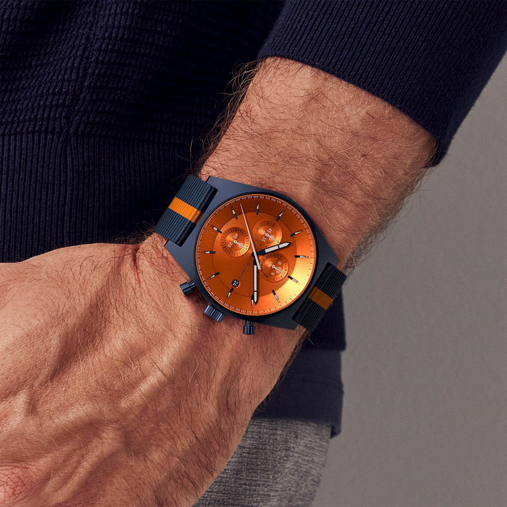 D10 CHRONO BLUE BOLD ORANGE - Ocean Plastic Dark blue Orange Woven - Detomaso Watches