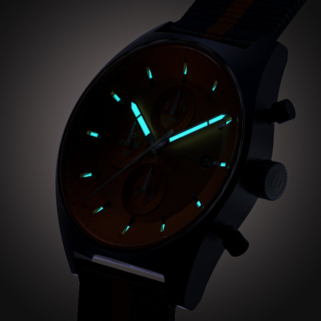D10 CHRONO BLUE BOLD ORANGE - Ocean Plastic Dark blue Orange Woven - Detomaso Watches