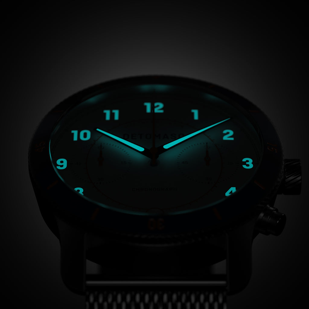 VENTURE CHRONOGRAPH LIMITED EDITION WHITE BLUE - Mesh Silver Brushed - Detomaso Watches