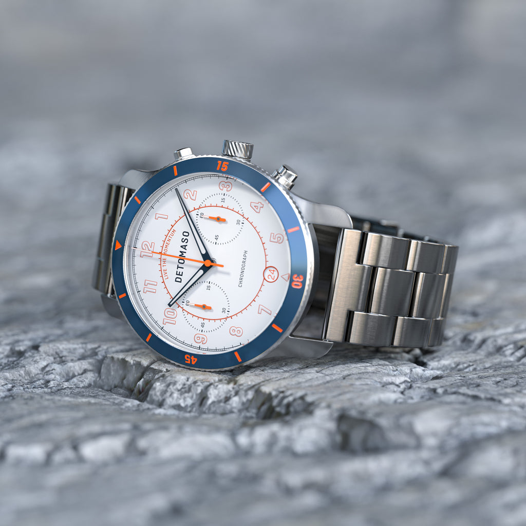 VENTURE CHRONOGRAPH LIMITED EDITION WHITE BLUE - Stainless steel Silver Brushed - Detomaso Watches