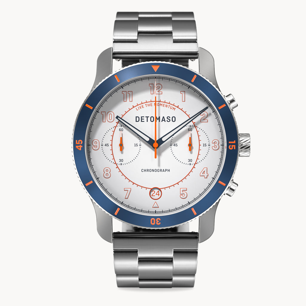 VENTURE CHRONOGRAPH LIMITED EDITION WHITE BLUE - Stainless steel Silver Brushed - Detomaso Watches