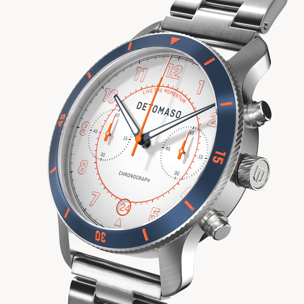 VENTURE CHRONOGRAPH LIMITED EDITION WHITE BLUE - Stainless steel Silver Brushed - Detomaso Watches
