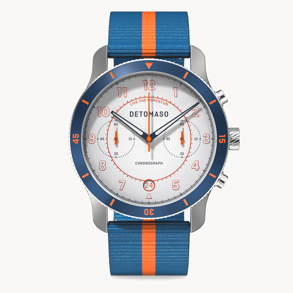 VENTURE CHRONOGRAPH LIMITED EDITION WHITE BLUE - Ocean Plastic Blue Orange Woven - Detomaso Watches