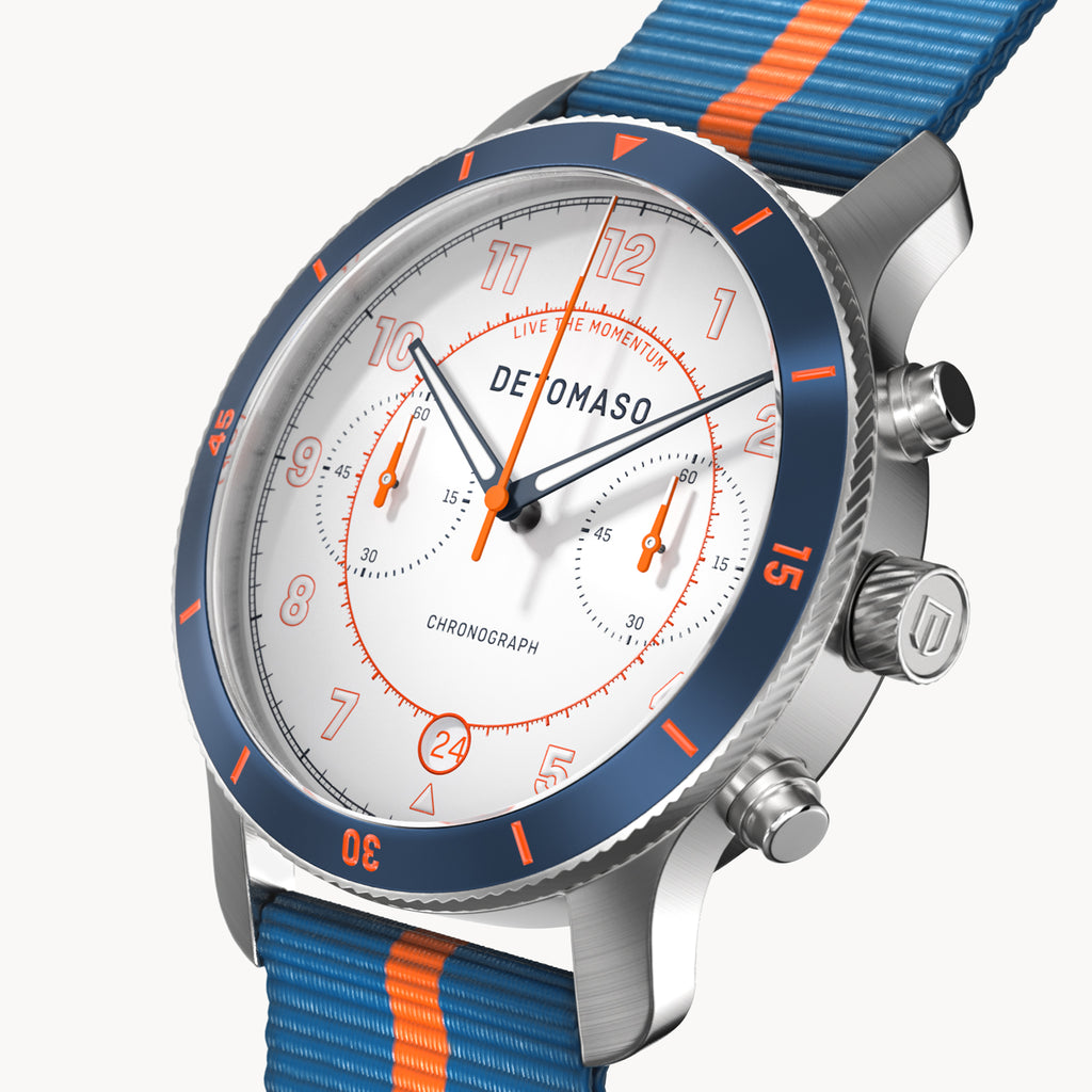 VENTURE CHRONOGRAPH LIMITED EDITION WHITE BLUE - Ocean Plastic Blue Orange Woven - Detomaso Watches