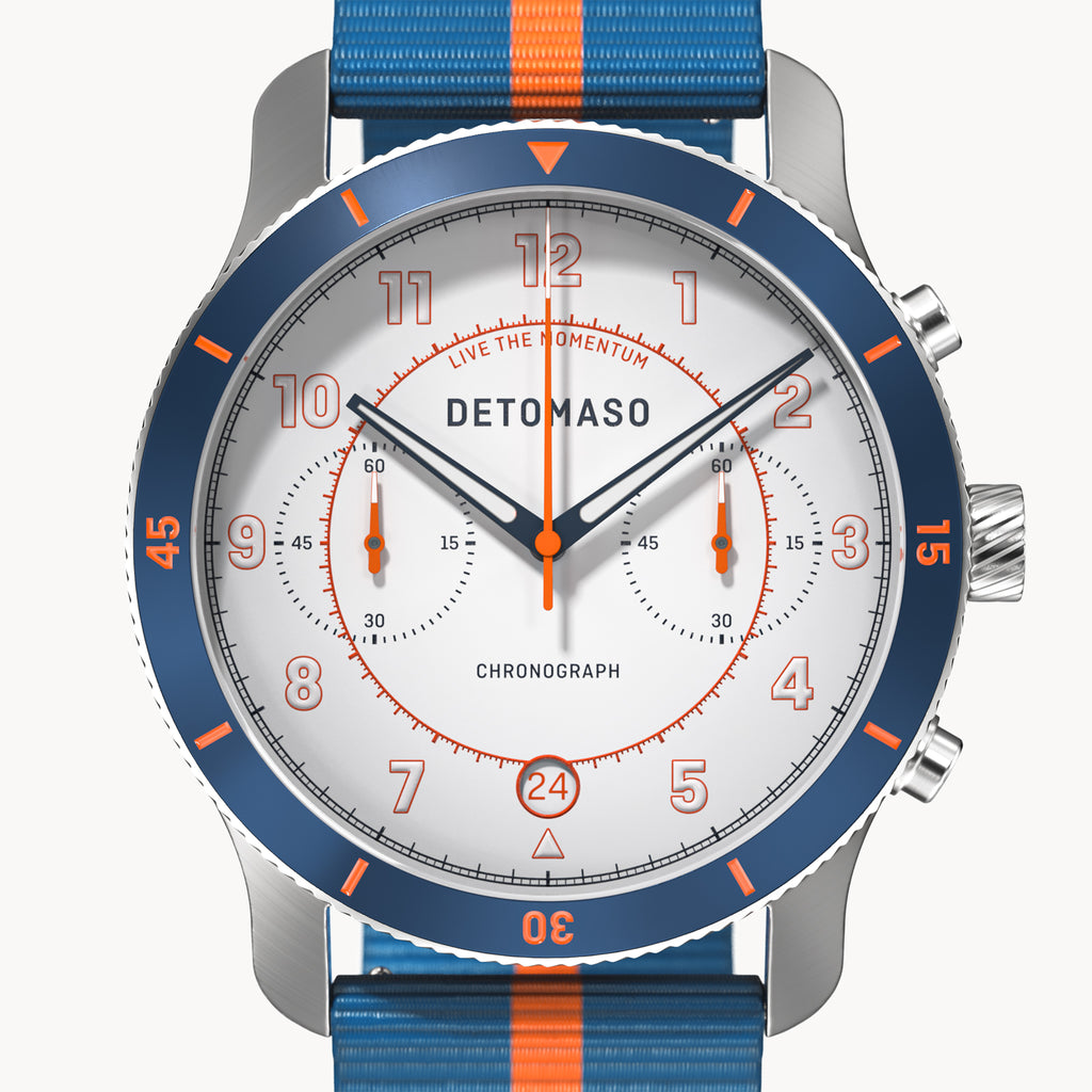 VENTURE CHRONOGRAPH LIMITED EDITION WHITE BLUE - Ocean Plastic Blue Orange Woven - Detomaso Watches