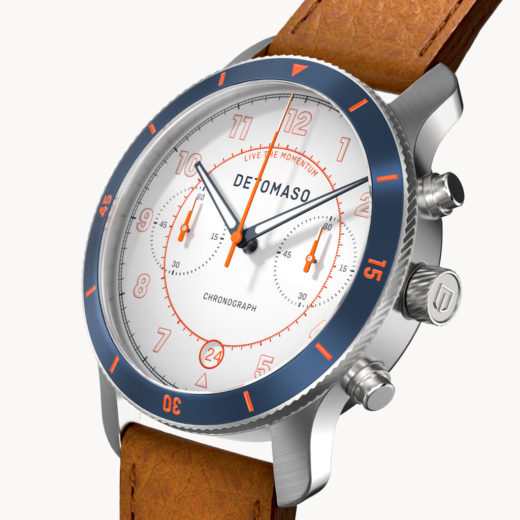 VENTURE CHRONOGRAPH LIMITED EDITION WHITE BLUE - Leather Brown Venere - Detomaso Watches
