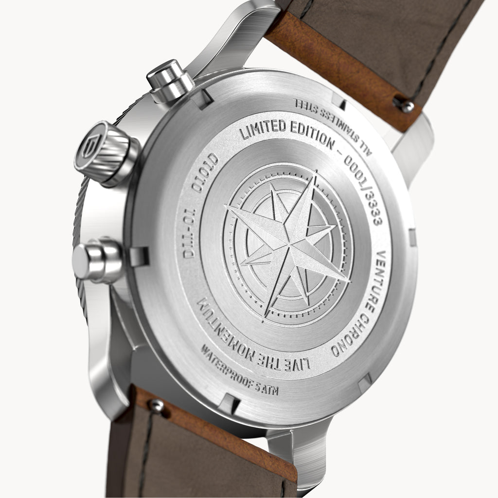 VENTURE CHRONOGRAPH LIMITED EDITION WHITE BLUE - Leather Brown Venere - Detomaso Watches