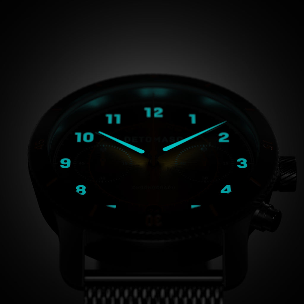 VENTURE CHRONOGRAPH LIMITED EDITION BLACK ORANGE - Mesh Silver Brushed - Detomaso Watches