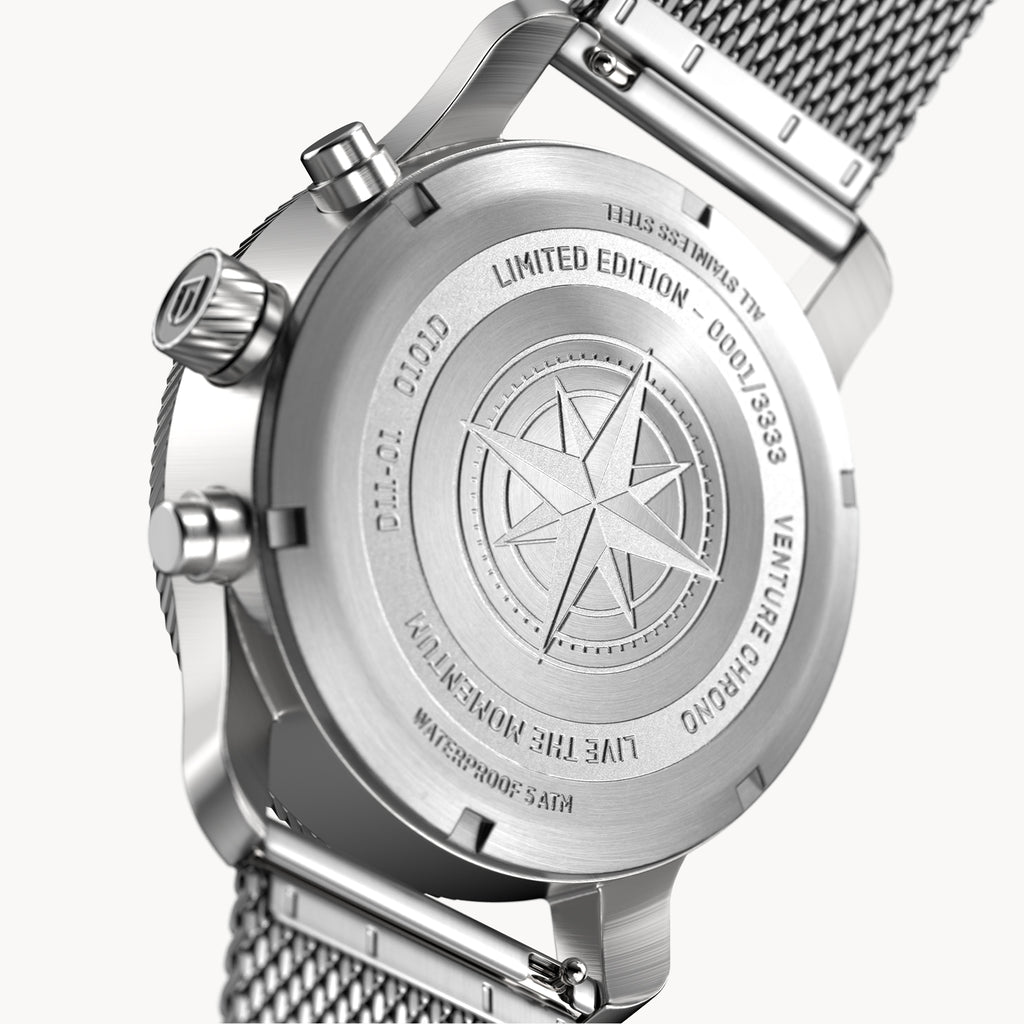 VENTURE CHRONOGRAPH LIMITED EDITION BLACK ORANGE - Mesh Silver Brushed - Detomaso Watches
