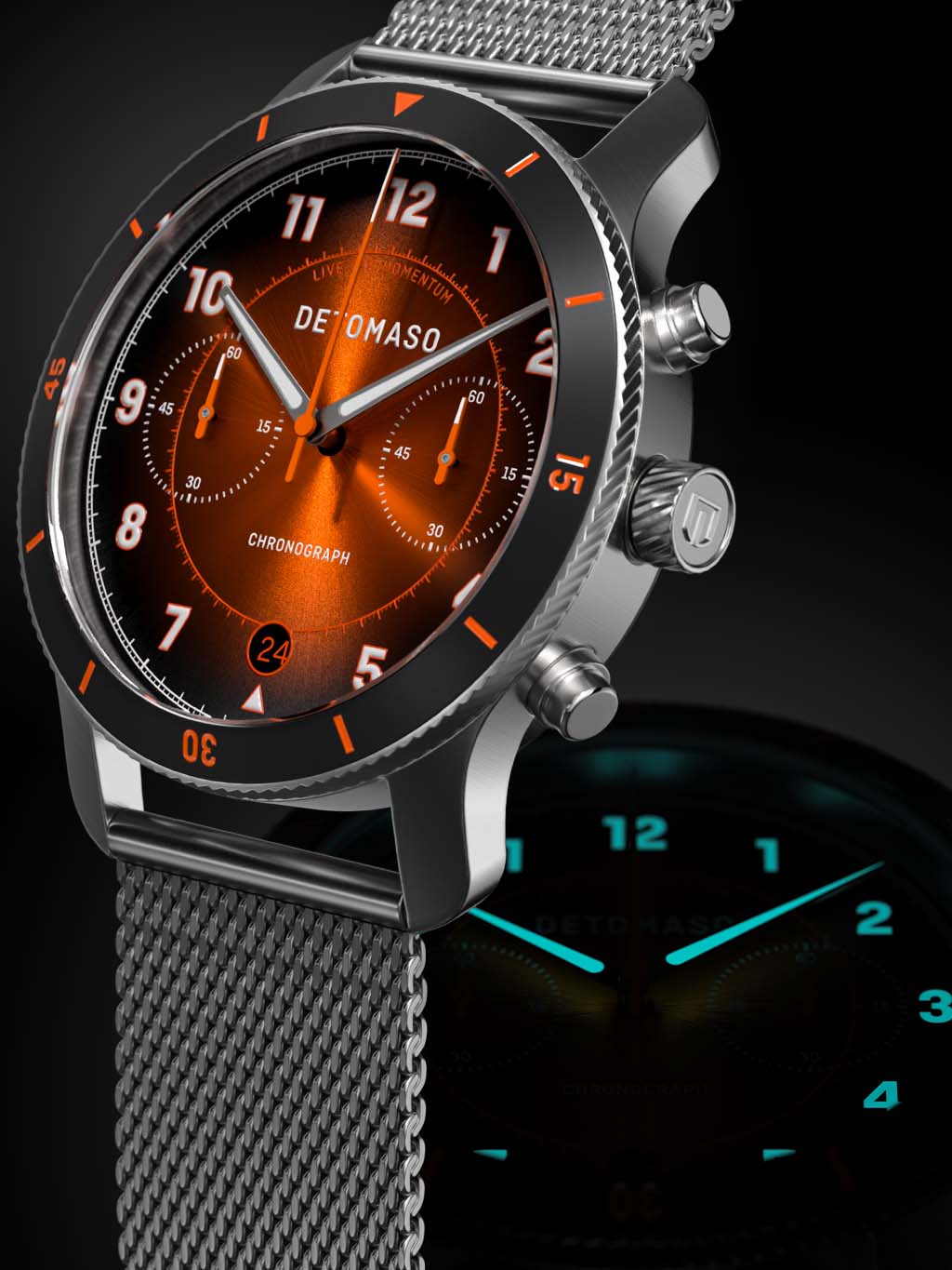 VENTURE CHRONOGRAPH LIMITED EDITION BLACK ORANGE Mesh Silver Matte