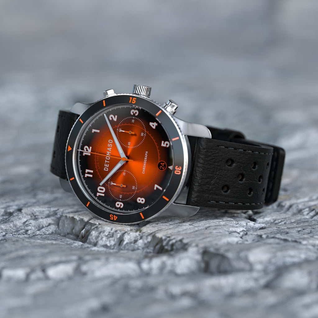 VENTURE CHRONOGRAPH LIMITED EDITION BLACK ORANGE - Leather Black Racing - Detomaso Watches