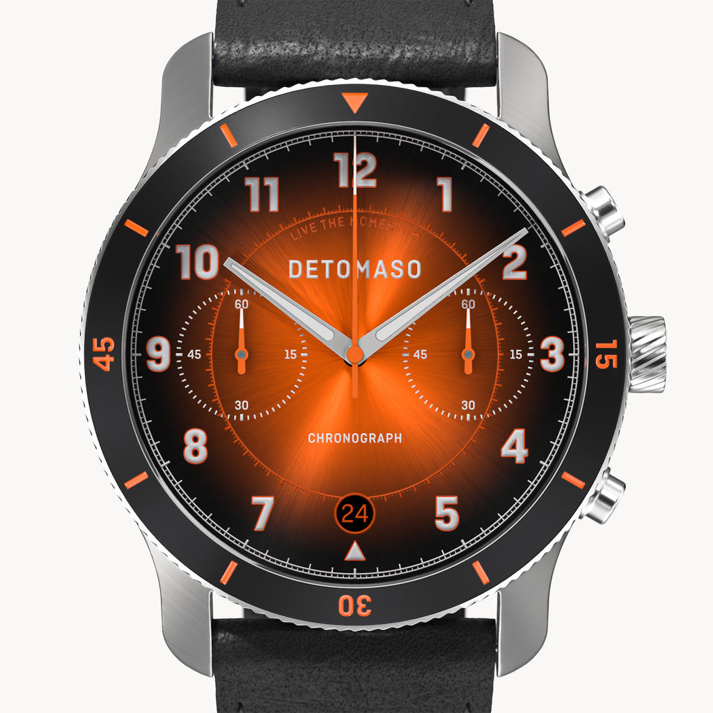 VENTURE CHRONOGRAPH LIMITED EDITION BLACK ORANGE - Leather Black Racing - Detomaso Watches