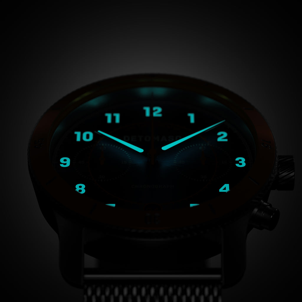 VENTURE CHRONOGRAPH LIMITED EDITION BLUE ORANGE - Mesh Silver Brushed - Detomaso Watches