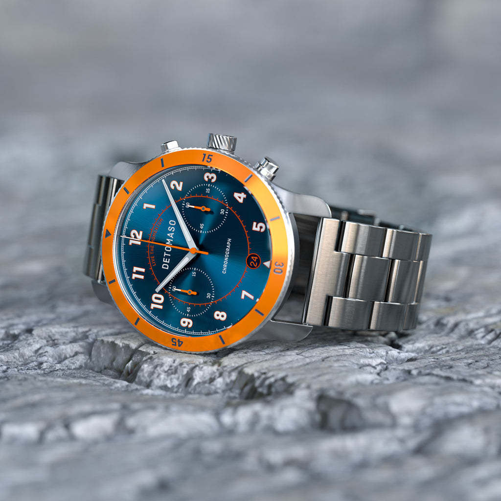 VENTURE CHRONOGRAPH LIMITED EDITION BLUE ORANGE - Stainless steel Silver Brushed - Detomaso Watches