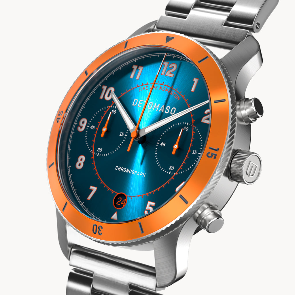 VENTURE CHRONOGRAPH LIMITED EDITION BLUE ORANGE - Stainless steel Silver Brushed - Detomaso Watches
