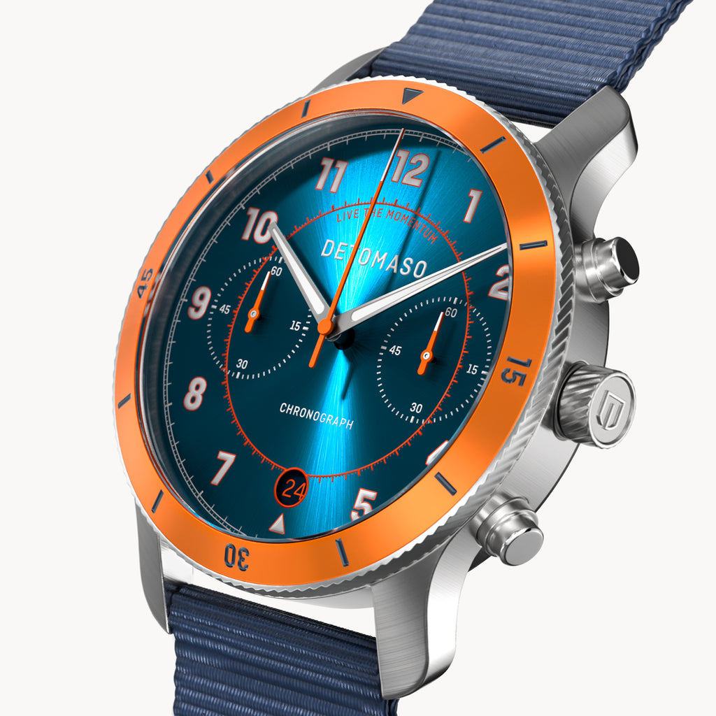 VENTURE CHRONOGRAPH LIMITED EDITION BLUE ORANGE - Ocean Plastic Dark blue Woven - Detomaso Watches