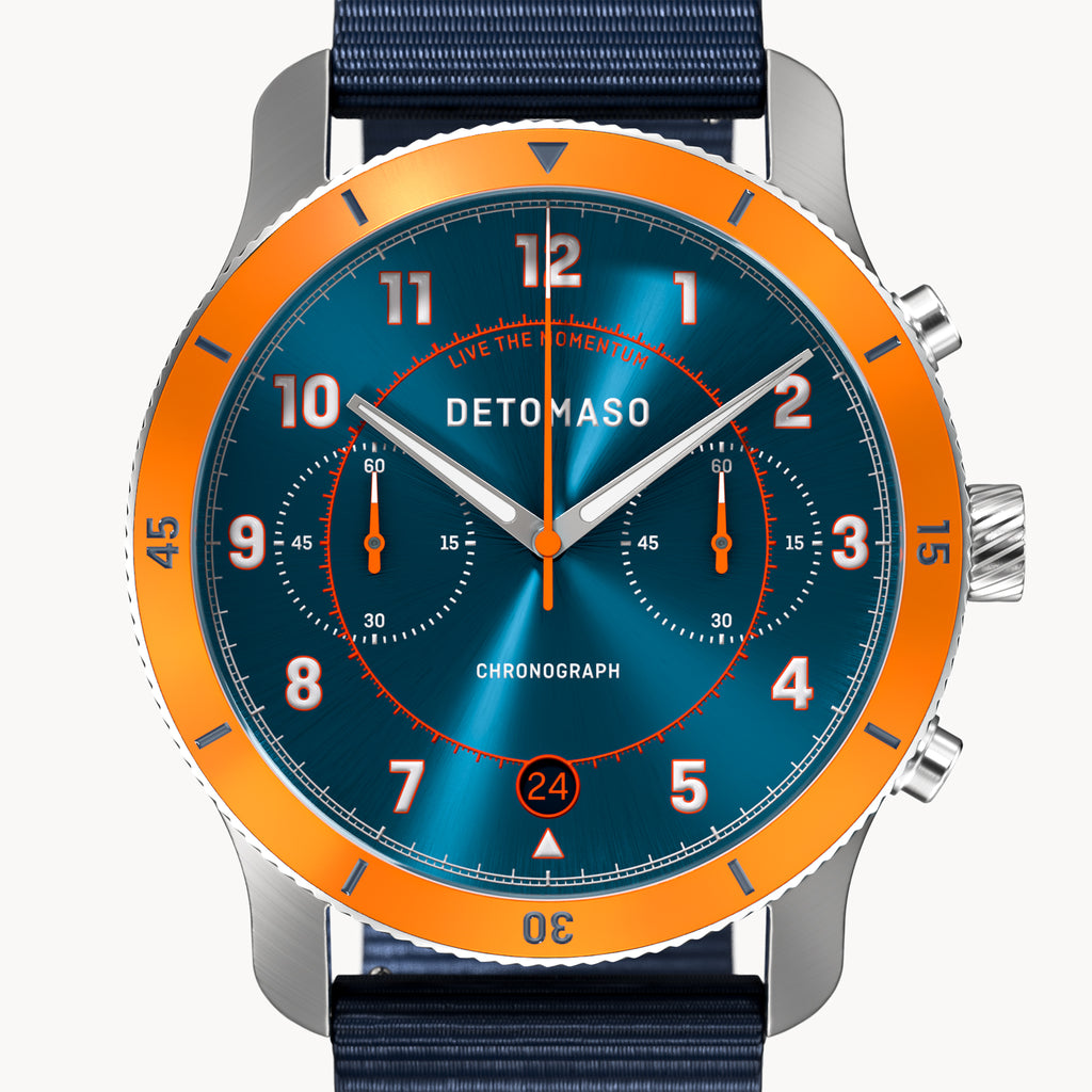 VENTURE CHRONOGRAPH LIMITED EDITION BLUE ORANGE - Ocean Plastic Dark blue Woven - Detomaso Watches