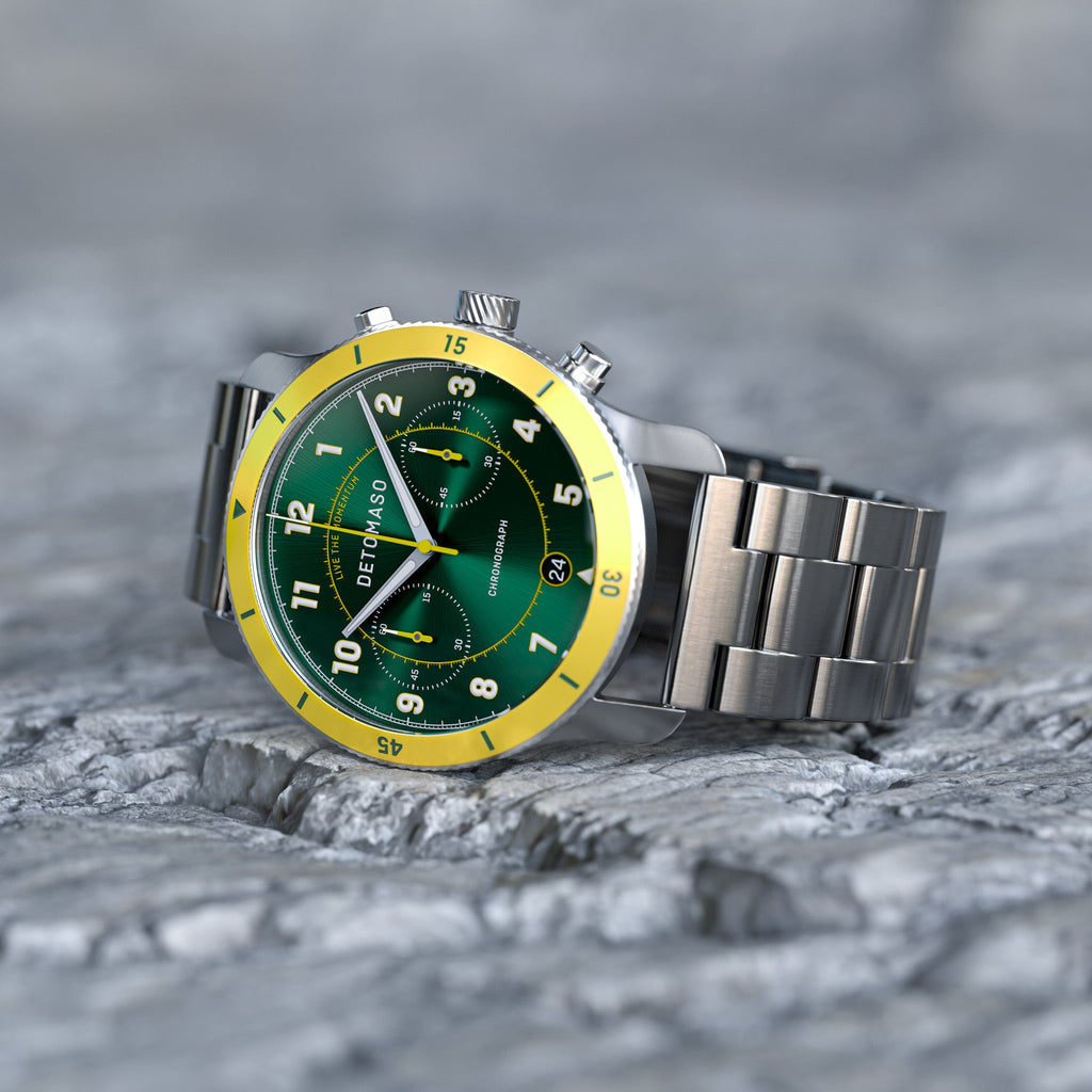 VENTURE CHRONOGRAPH LIMITED EDITION GREEN YELLOW - Stainless Steel Silver Brushed - Detomaso Watches