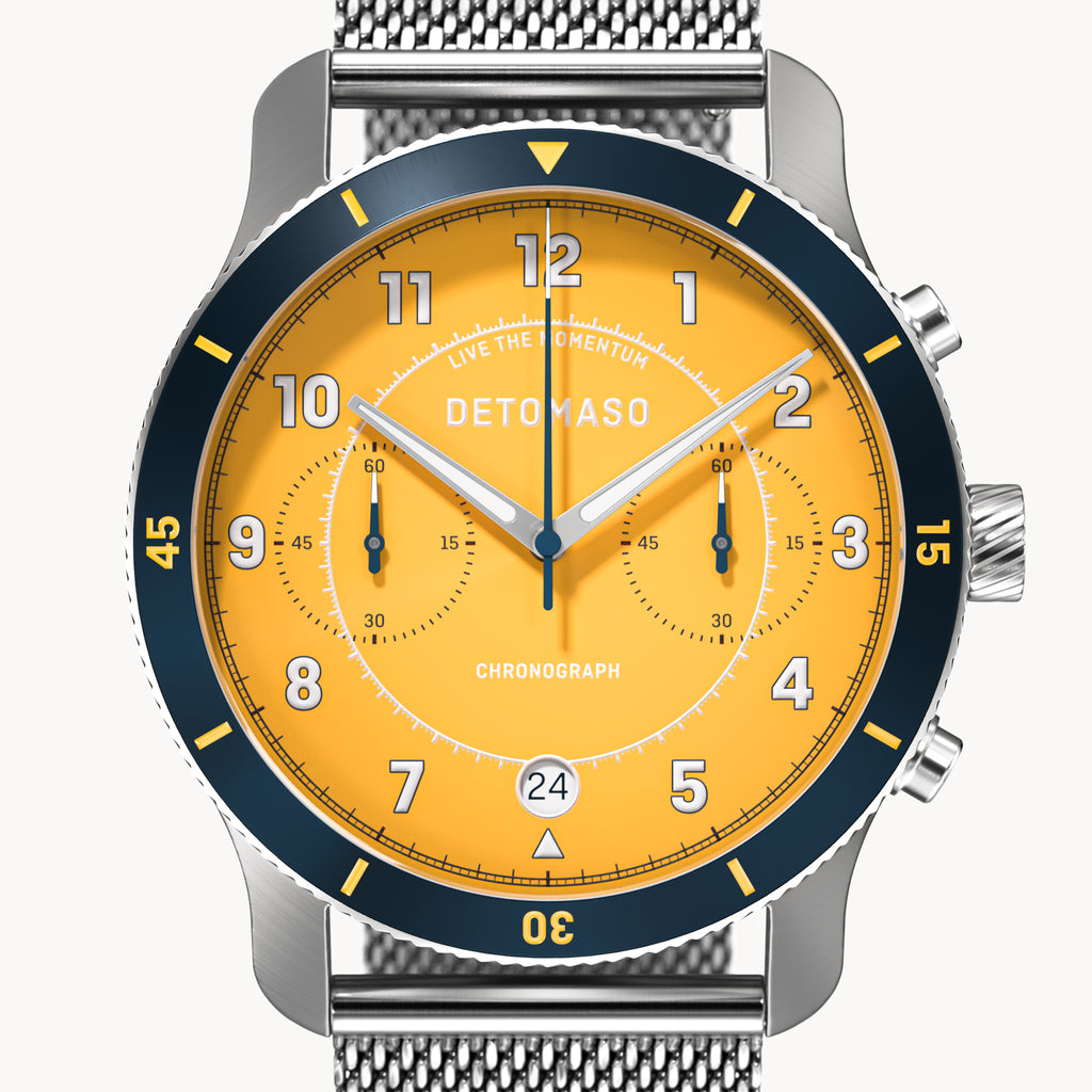 VENTURE CHRONOGRAPH LIMITED EDITION YELLOW BLUE - Mesh Silver Brushed - Detomaso Watches