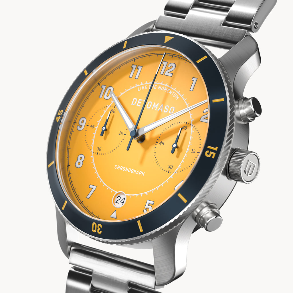 VENTURE CHRONOGRAPH LIMITED EDITION YELLOW BLUE - Stainless steel Silver Brushed - Detomaso Watches