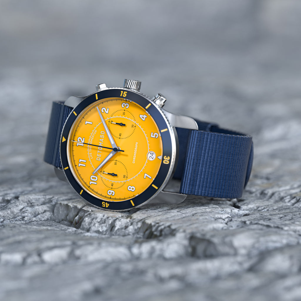 VENTURE CHRONOGRAPH LIMITED EDITION YELLOW BLUE - Ocean Plastic Dark blue Woven - Detomaso Watches