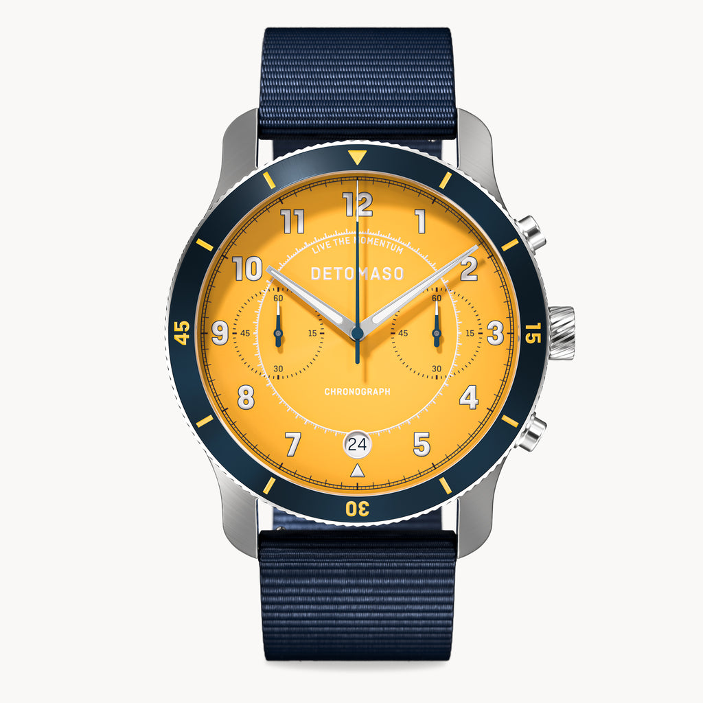 VENTURE CHRONOGRAPH LIMITED EDITION YELLOW BLUE - Ocean Plastic Dark blue Woven - Detomaso Watches