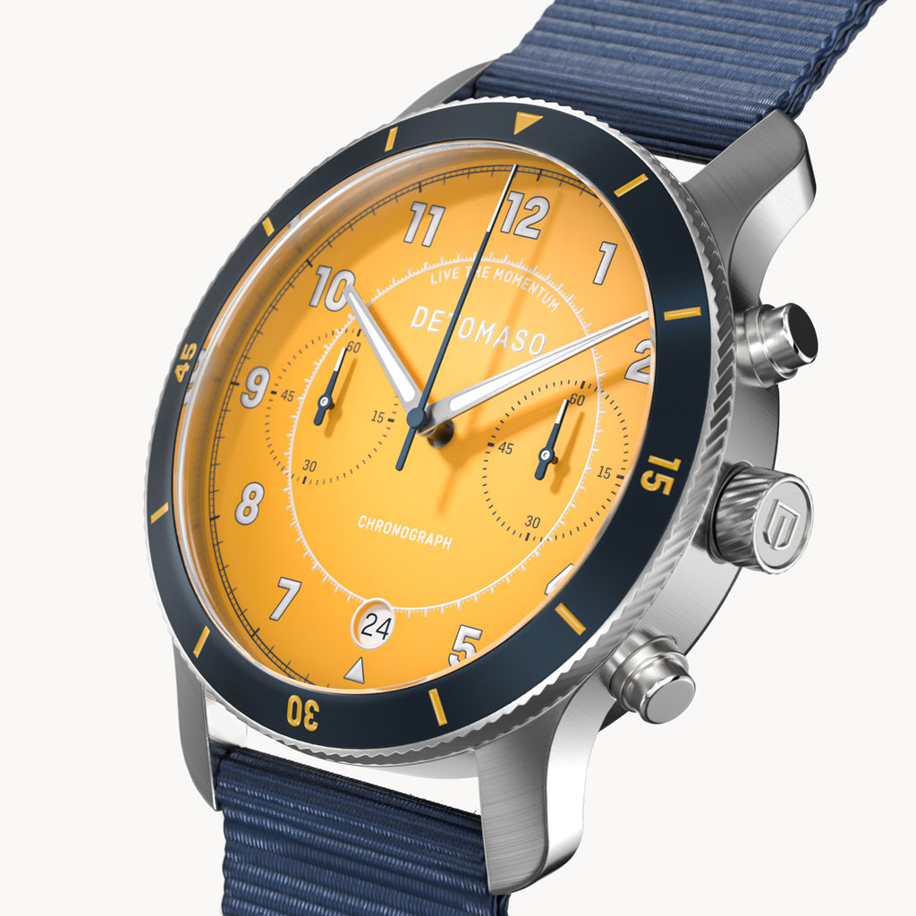 VENTURE CHRONOGRAPH LIMITED EDITION YELLOW BLUE - Ocean Plastic Dark blue Woven - Detomaso Watches