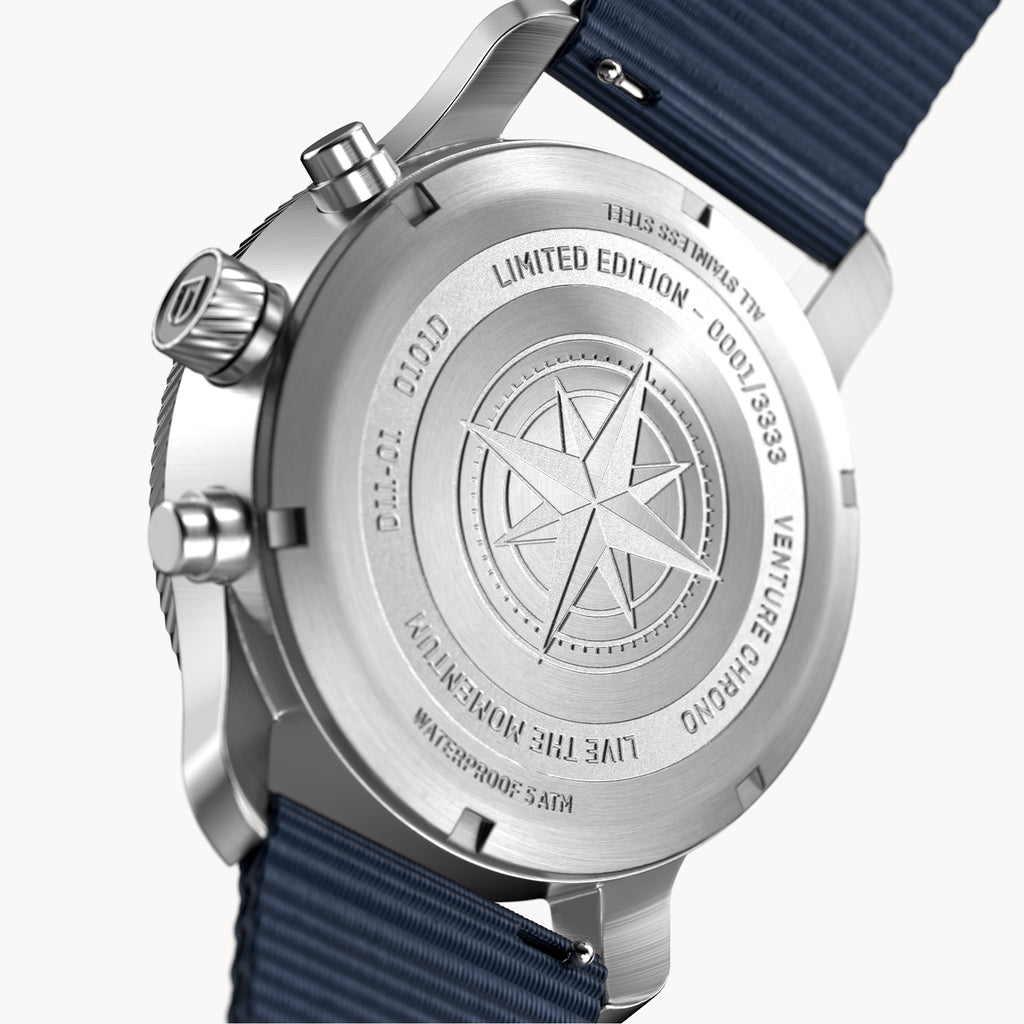 VENTURE CHRONOGRAPH LIMITED EDITION YELLOW BLUE - Ocean Plastic Dark blue Woven - Detomaso Watches