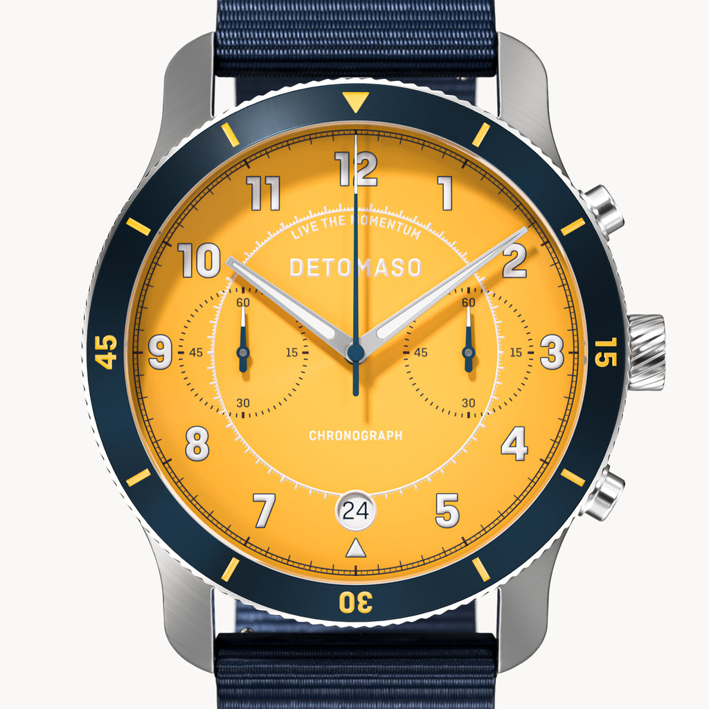 VENTURE CHRONOGRAPH LIMITED EDITION YELLOW BLUE - Ocean Plastic Dark blue Woven - Detomaso Watches