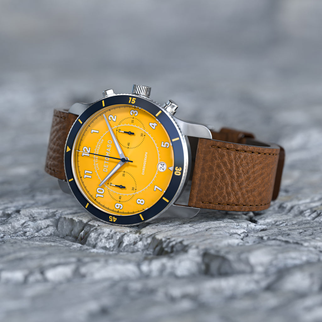 VENTURE CHRONOGRAPH LIMITED EDITION YELLOW BLUE - Leather Dark brown Venere - Detomaso Watches
