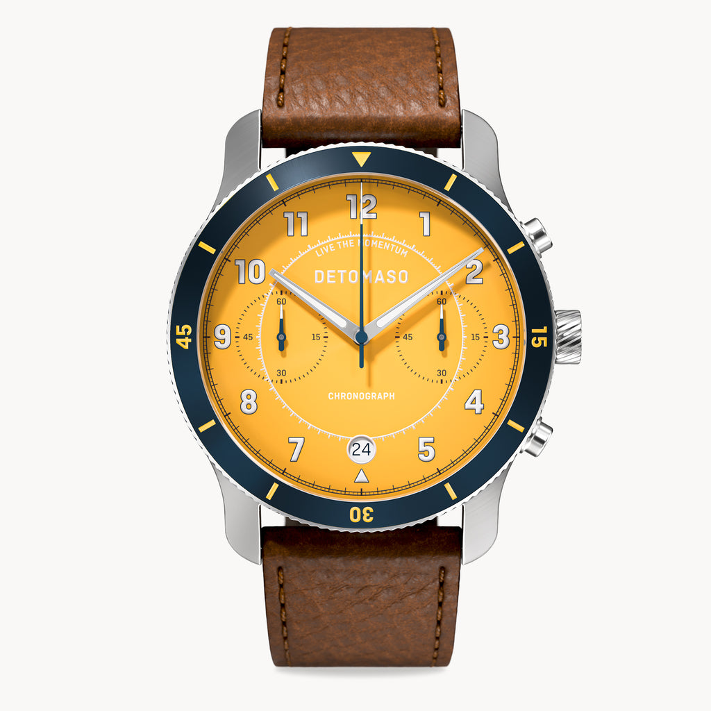 VENTURE CHRONOGRAPH LIMITED EDITION YELLOW BLUE - Leather Dark brown Venere - Detomaso Watches