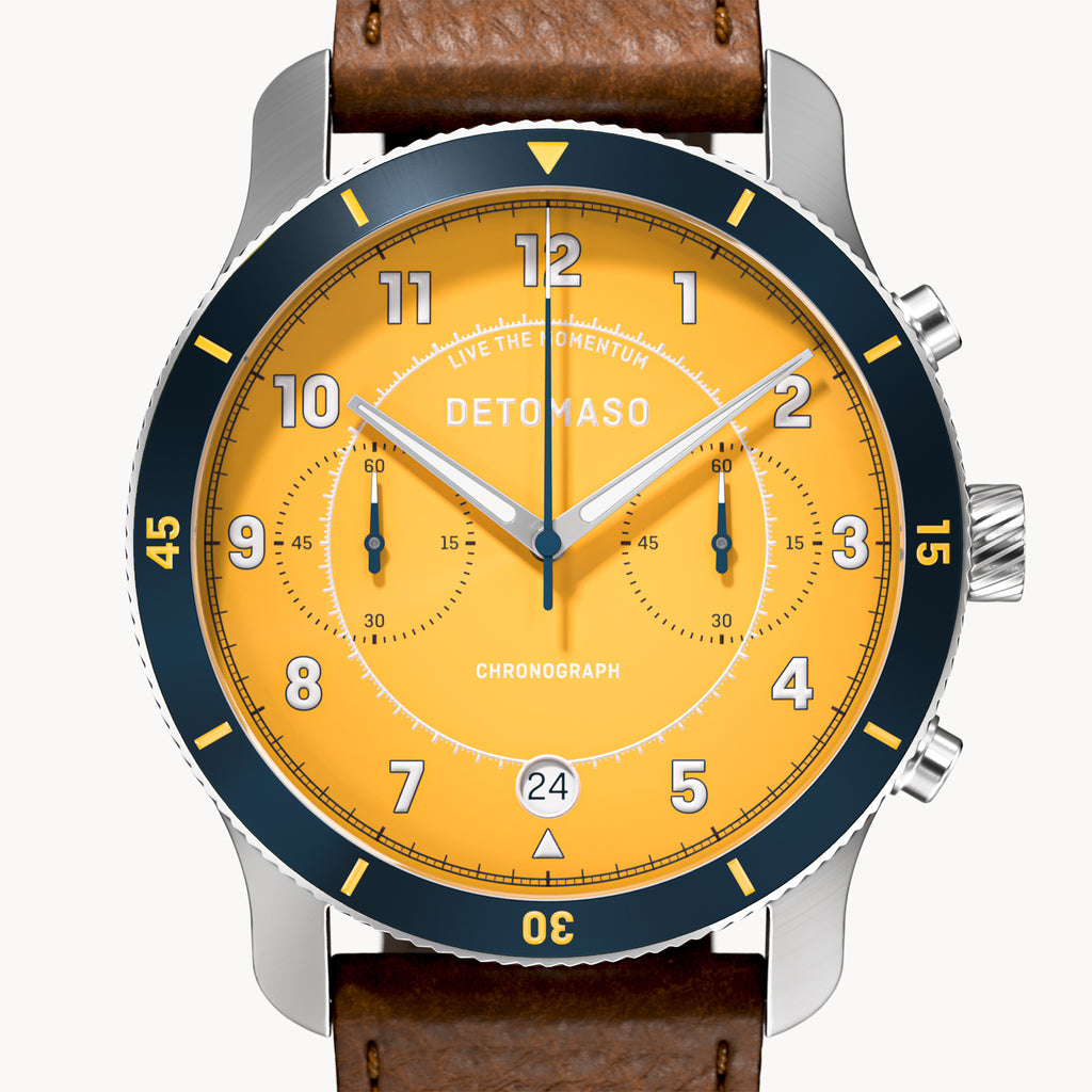 VENTURE CHRONOGRAPH LIMITED EDITION YELLOW BLUE - Leather Dark brown Venere - Detomaso Watches