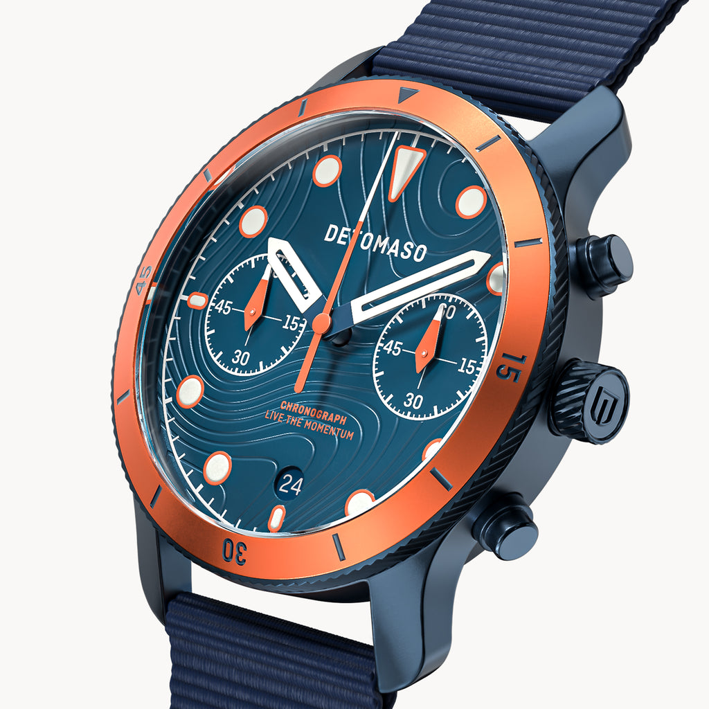 VENTURE CHRONOGRAPH 
TOPO BLUE - Ocean Plastic Dark blue Woven - Detomaso Watches