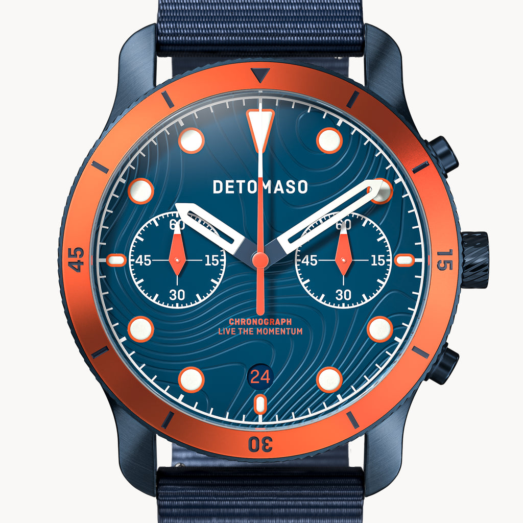 VENTURE CHRONOGRAPH 
TOPO BLUE - Ocean Plastic Dark blue Woven - Detomaso Watches