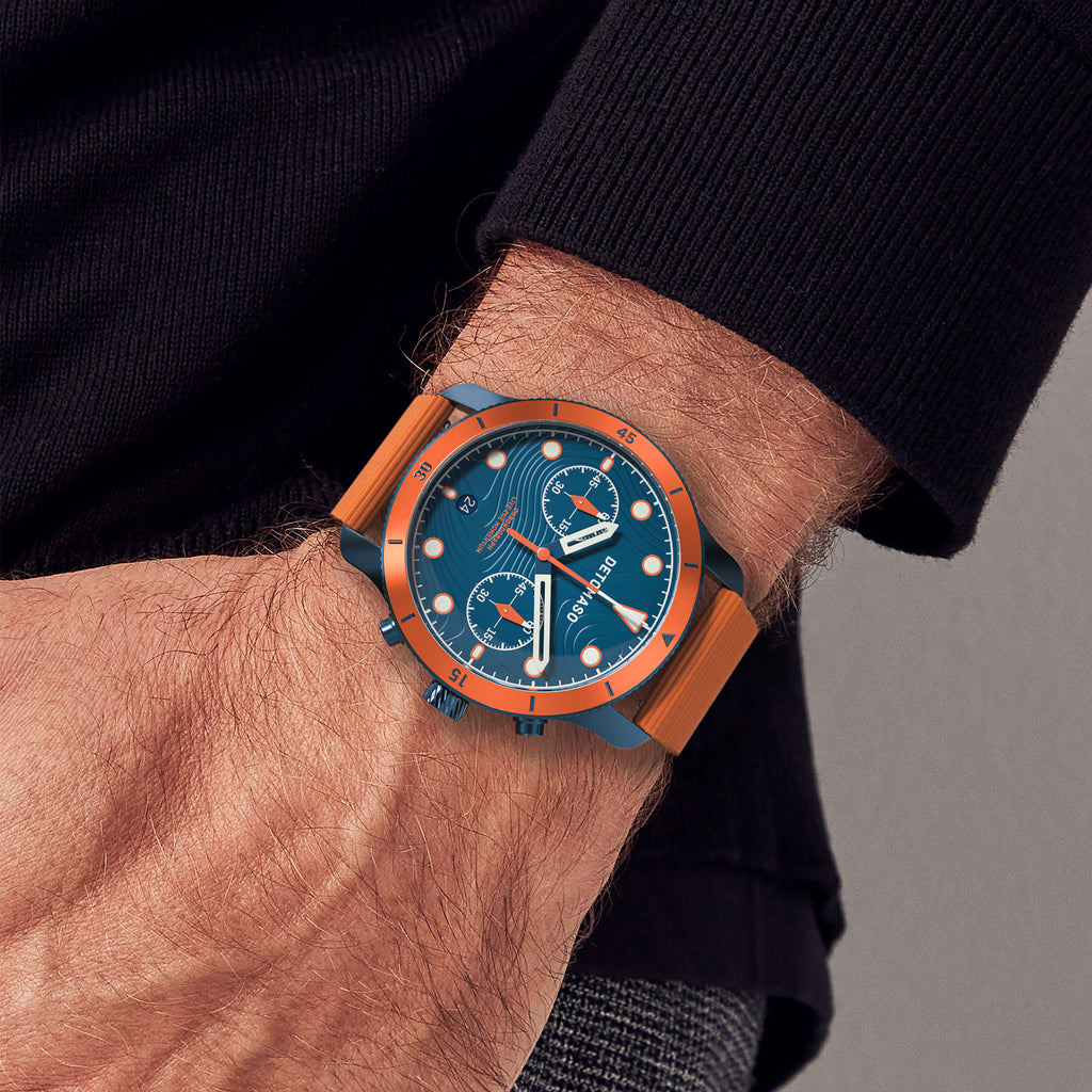 VENTURE CHRONOGRAPH 
TOPO BLUE - Ocean Plastic Orange Woven - Detomaso Watches
